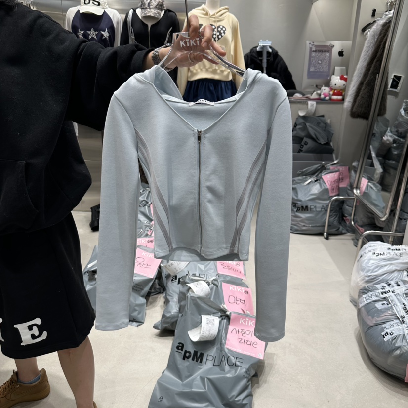KIKI直郵韓國代購女裝新品人氣休閑職業25春夏熱賣衛衣拉鏈KIKI衛衣圖色1