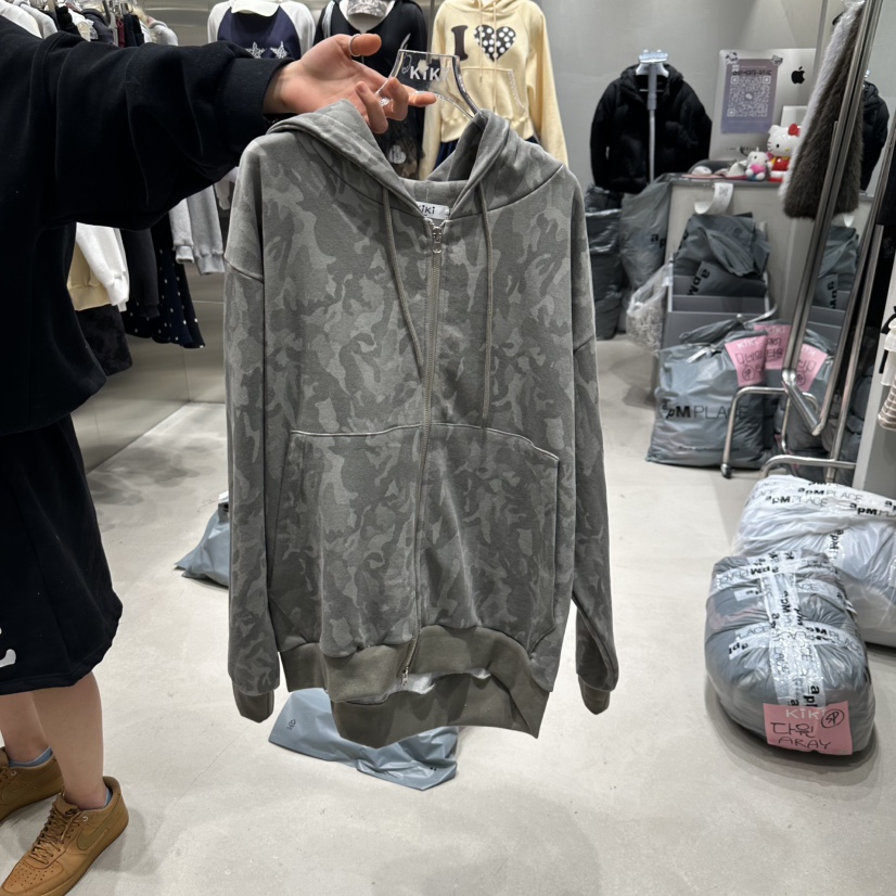KIKI韓國直郵東大門代購女裝新款休閑熱賣衛衣刺繡迷彩連帽KIKI衛衣圖色2