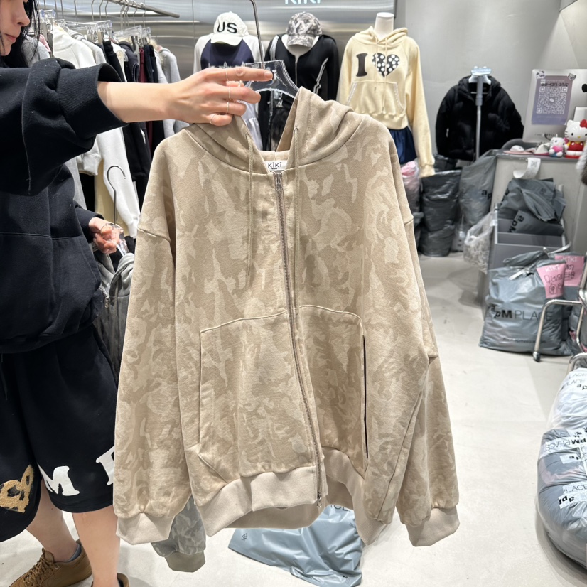 KIKI韓國直郵東大門代購女裝新款休閑熱賣衛衣刺繡迷彩連帽KIKI衛衣圖色3