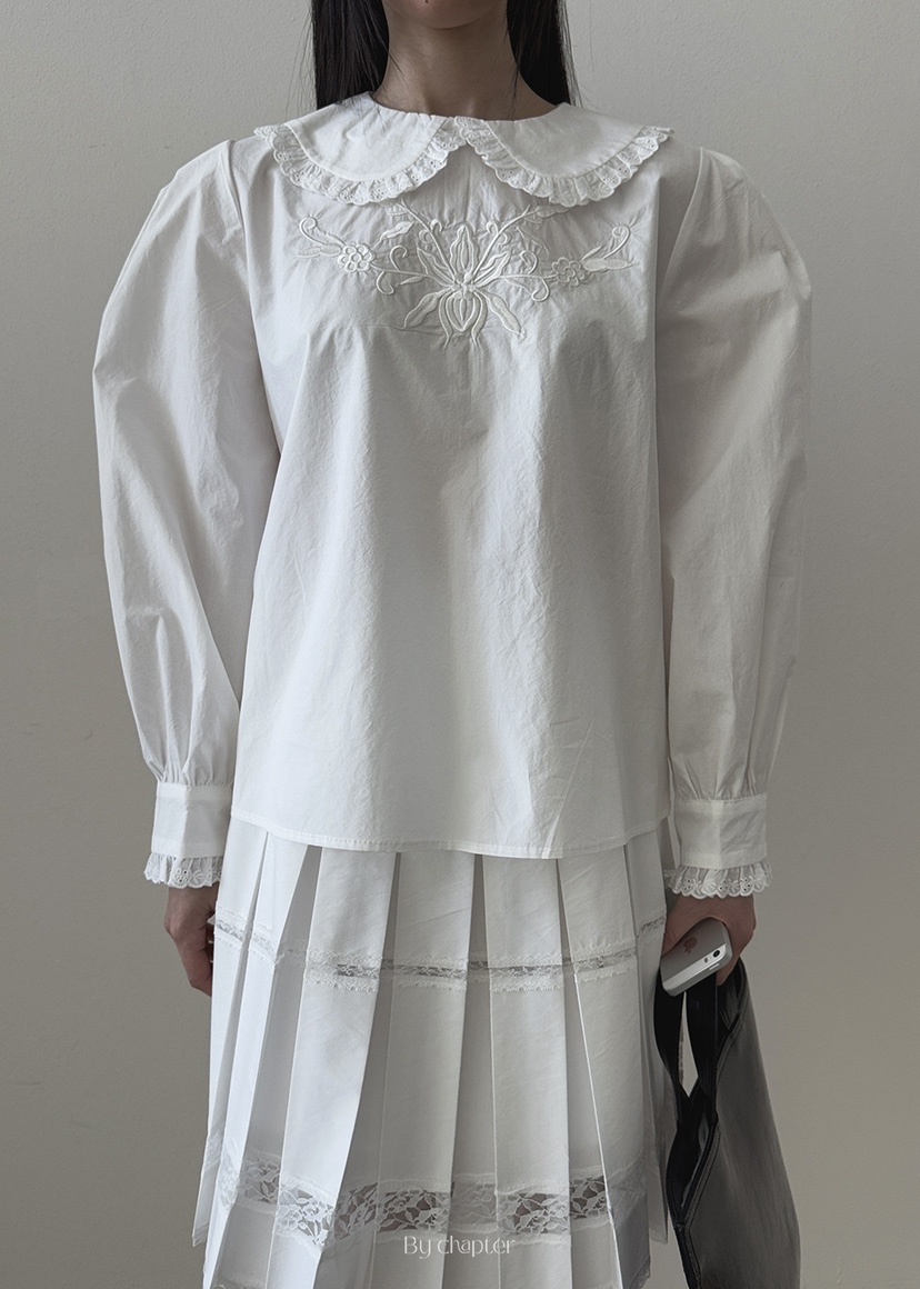 BY CHAPTER韓國直郵女裝新款推薦真品25春夏襯衫蕾絲衫蕾絲Chapter襯衫/蕾絲衫
