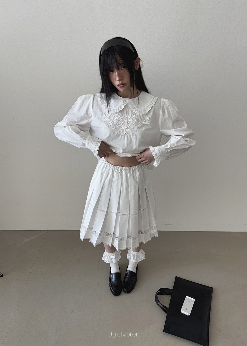 BY CHAPTER韓國直郵女裝新款推薦真品25春夏襯衫蕾絲衫蕾絲Chapter襯衫/蕾絲衫