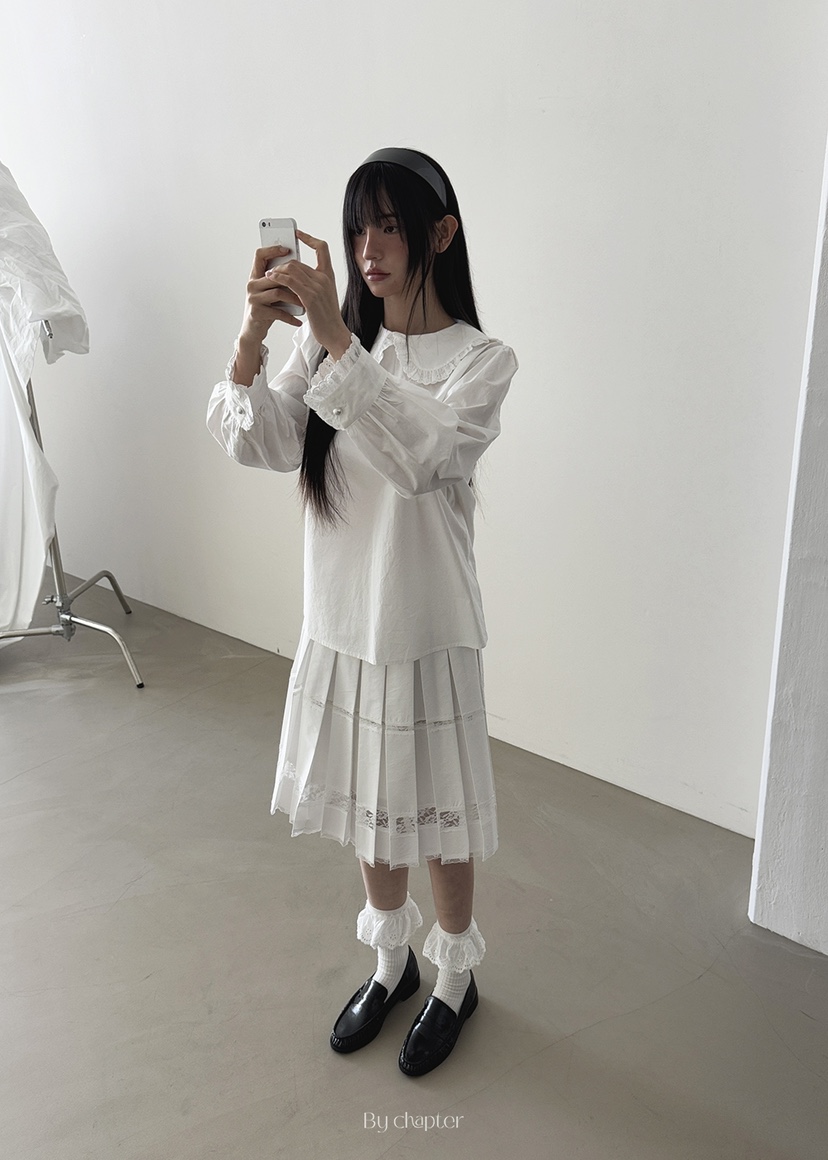 BY CHAPTER韓國直郵女裝新款推薦真品25春夏襯衫蕾絲衫蕾絲Chapter襯衫/蕾絲衫