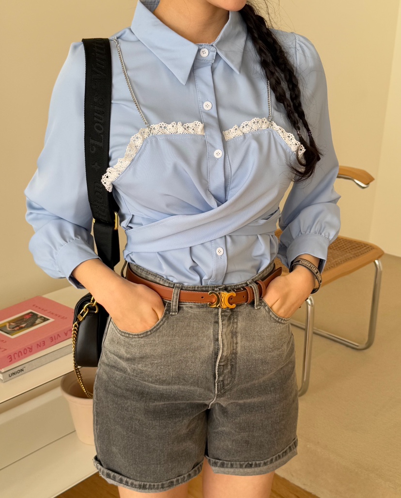AVEC-OT韓國直郵東大門代購女裝新款25春夏推薦襯衫蕾絲衫AVEC-OT襯衫/蕾絲衫
