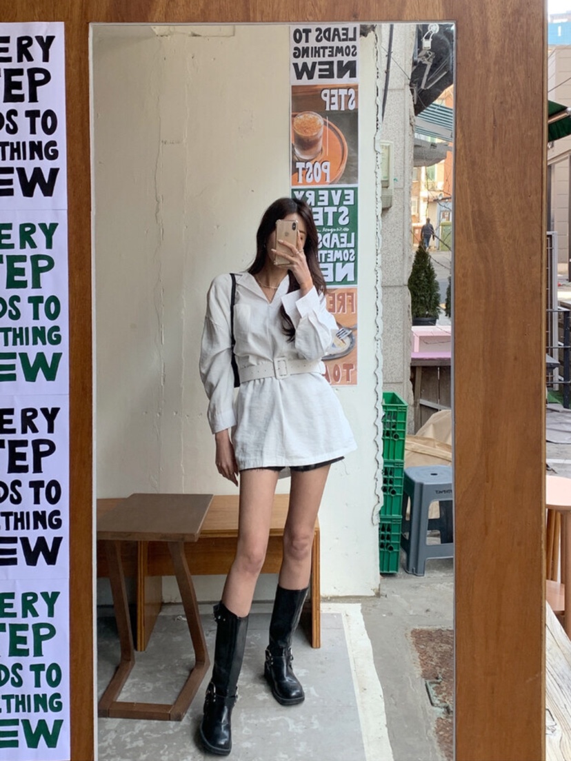AVEC-OT韓國直郵東大門實拍女裝新品真品襯衫蕾絲衫含腰帶EIGHTGLOW襯衫/蕾絲衫