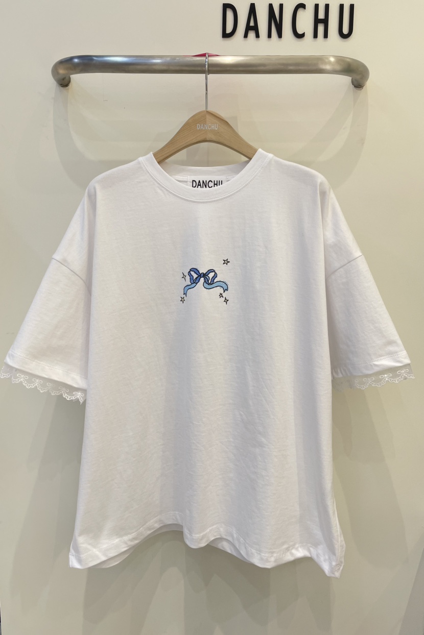 DANCHU韓國直郵女裝新品25春夏人氣推薦職業熱賣時尚T恤蝴蝶結DANCHUT恤圖色1