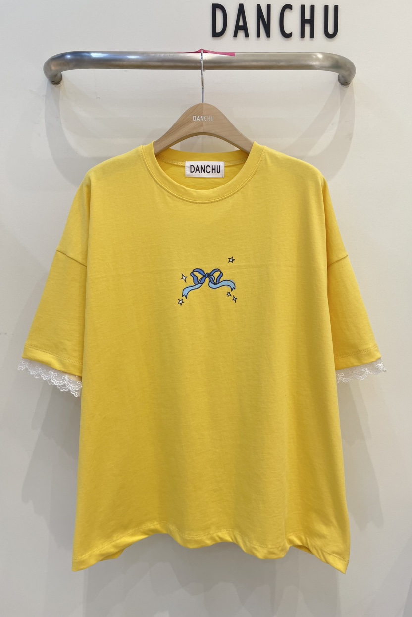 DANCHU韓國直郵女裝新品25春夏人氣推薦職業熱賣時尚T恤蝴蝶結DANCHUT恤圖色2