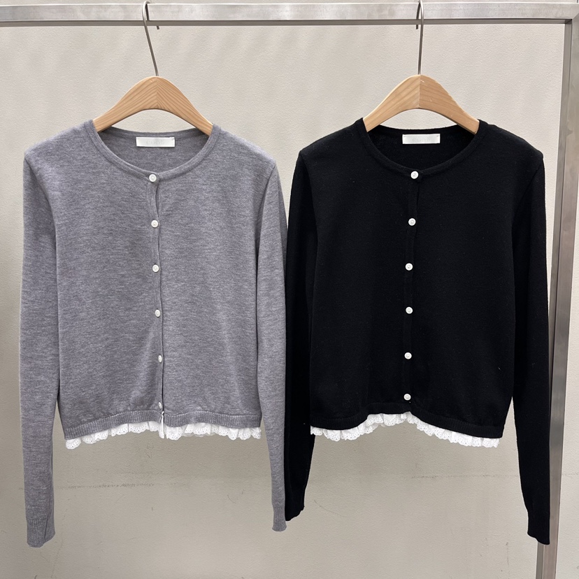 EOOB/LAMEREI韓國㊣直郵東大門代購女裝新款休閑針織衫蕾絲開衫EOOB/LAMEREI針織衫