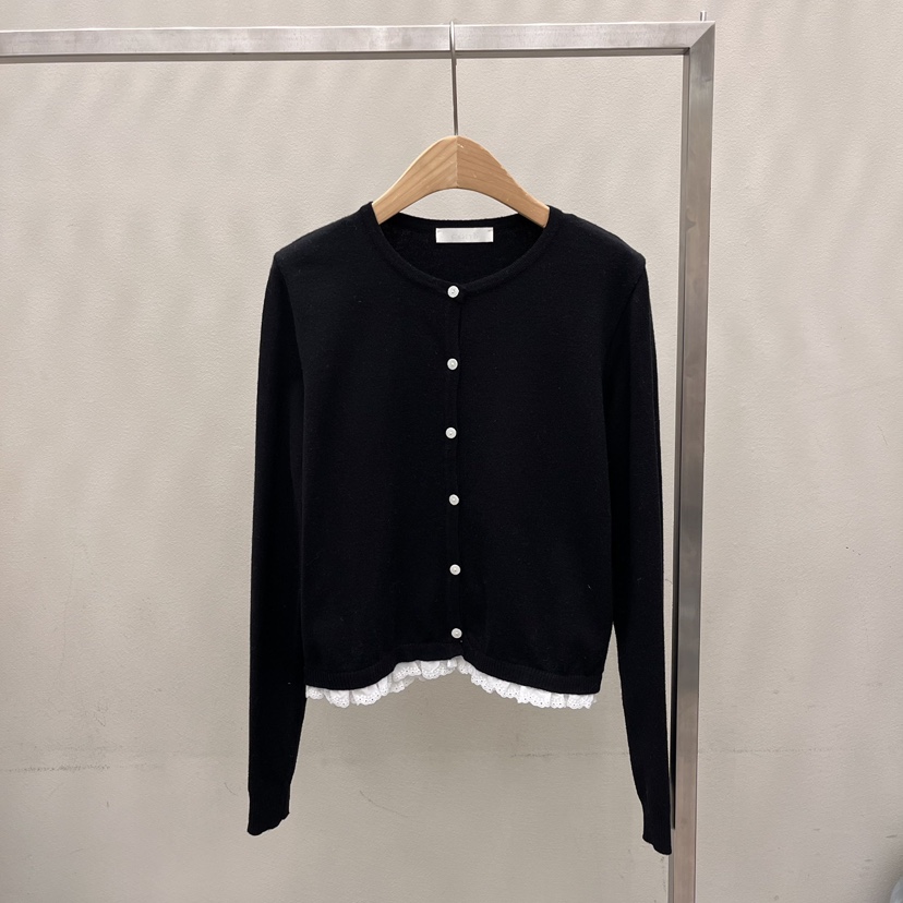 EOOB/LAMEREI韓國㊣直郵東大門代購女裝新款休閑針織衫蕾絲開衫EOOB/LAMEREI針織衫圖色2