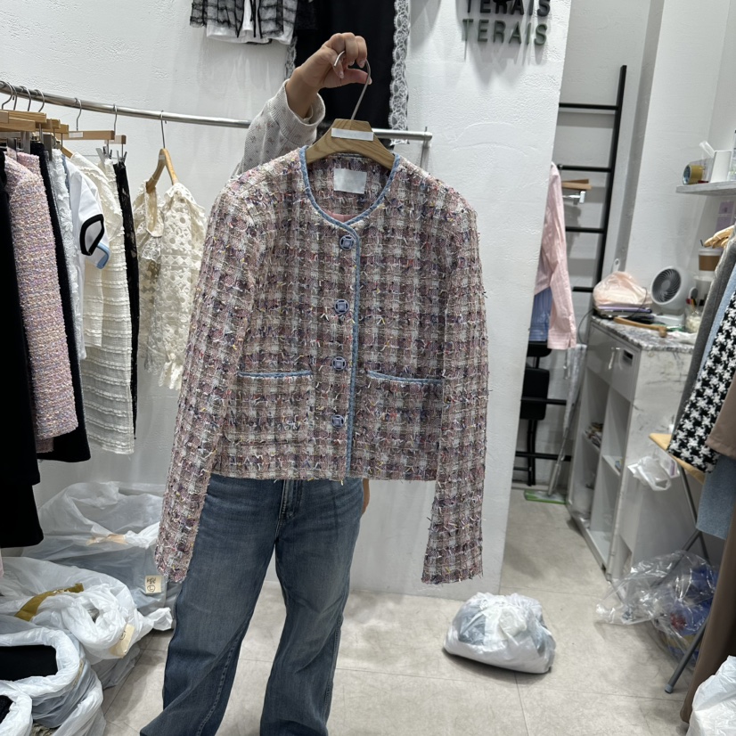 TERAIS韓國直郵㊣東大門實拍女裝新品25春夏夾克粗花呢綁帶TERAIS夾克