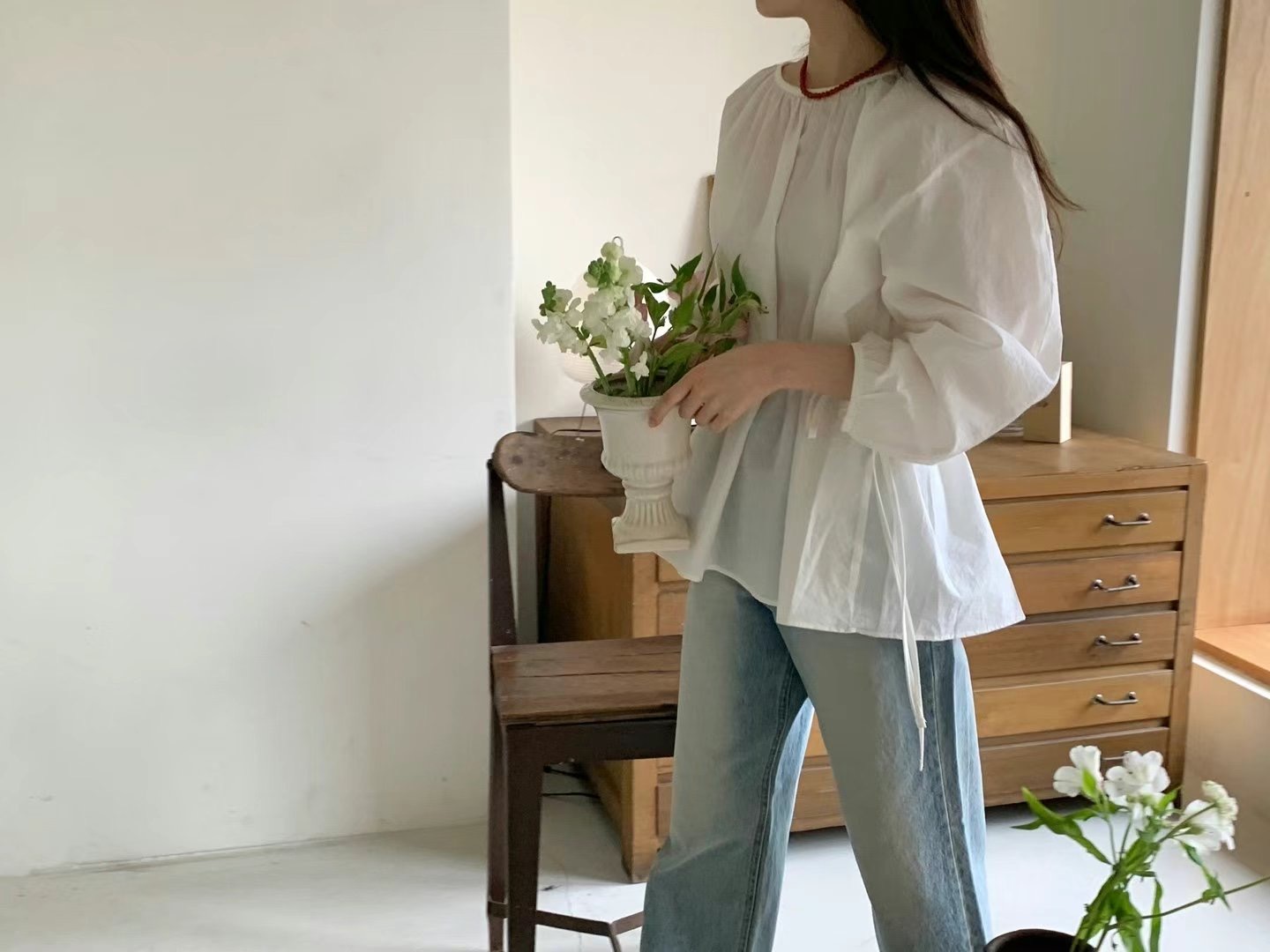 POMELO韓國直郵女裝新品真品熱賣時尚休閑推薦襯衫蕾絲衫褶皺POMELO襯衫/蕾絲衫