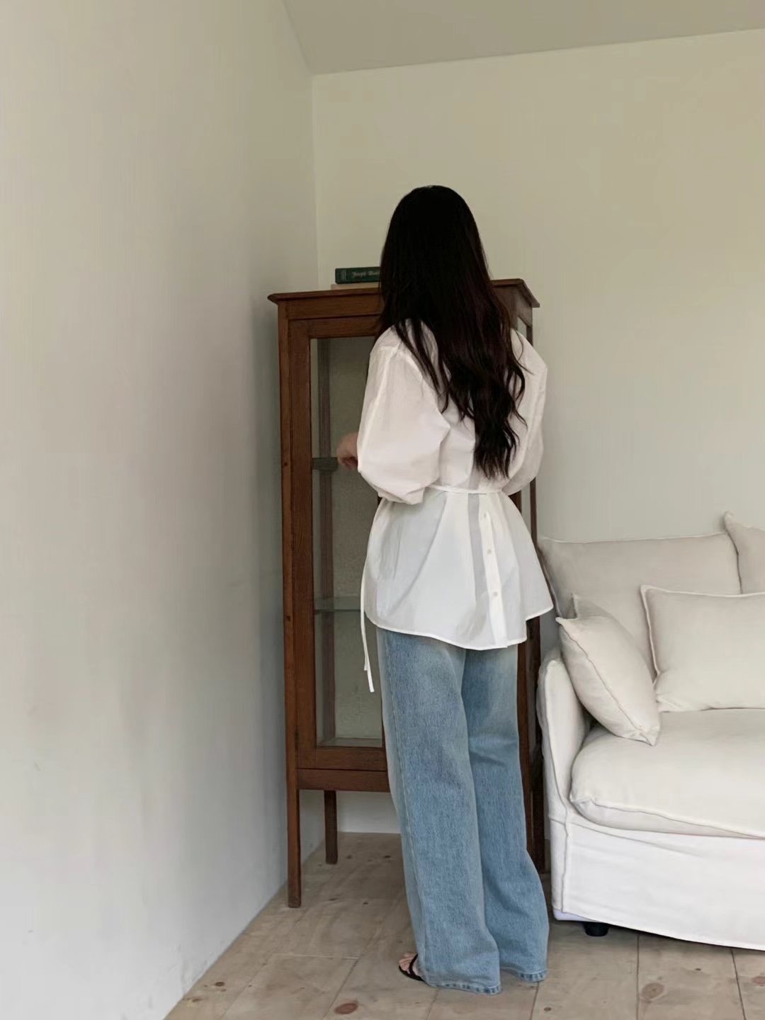 POMELO韓國直郵女裝新品真品熱賣時尚休閑推薦襯衫蕾絲衫褶皺POMELO襯衫/蕾絲衫