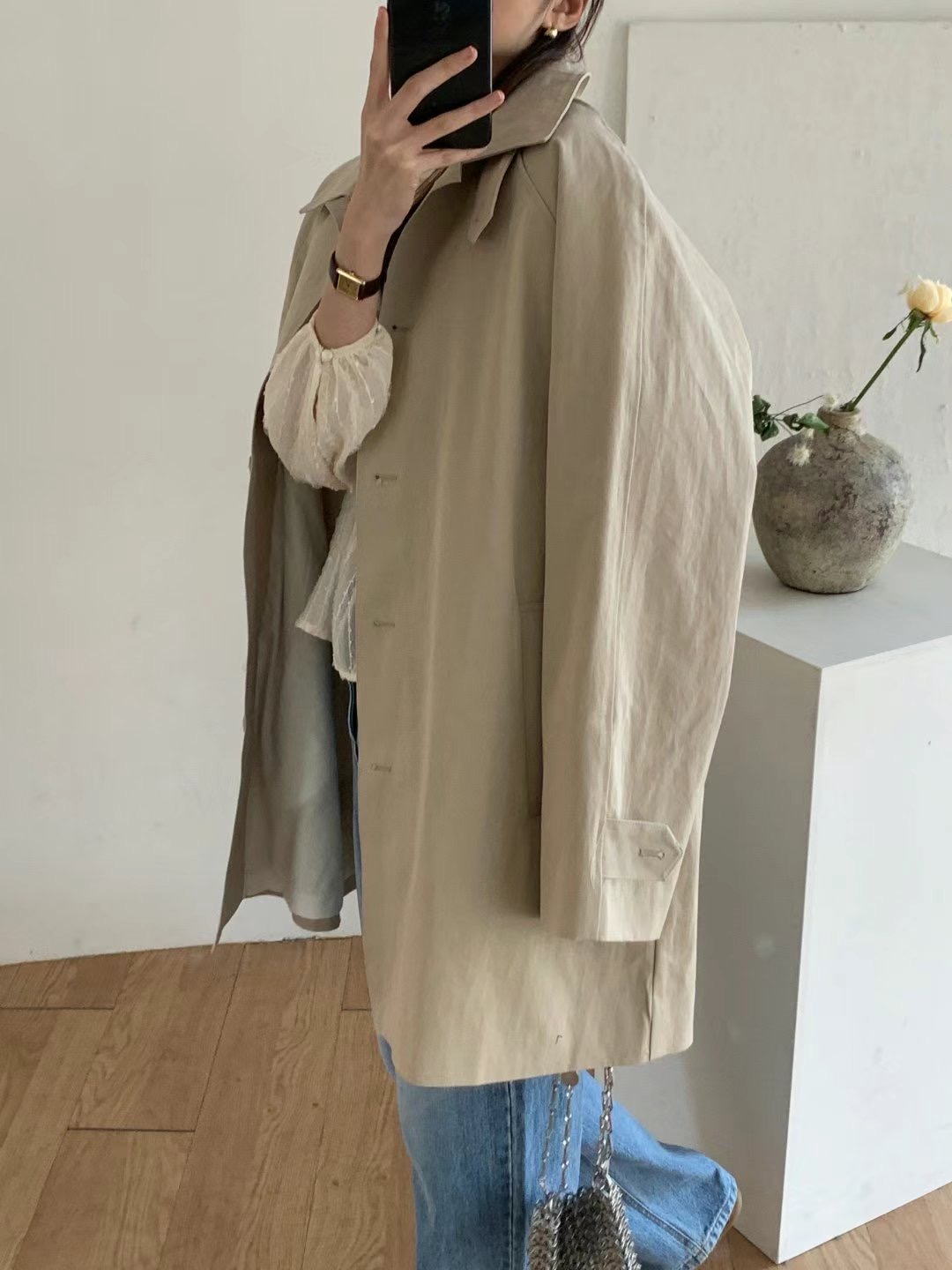 POMELO東大門代購女士新品25春夏職業真品休閑推薦長款風衣POMELO長款風衣