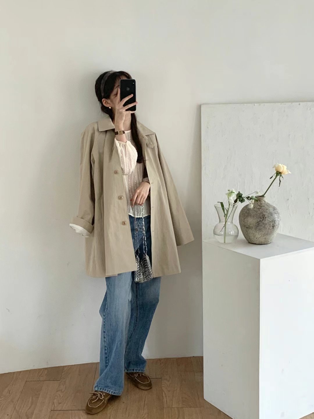 POMELO東大門代購女士新品25春夏職業真品休閑推薦長款風衣POMELO長款風衣