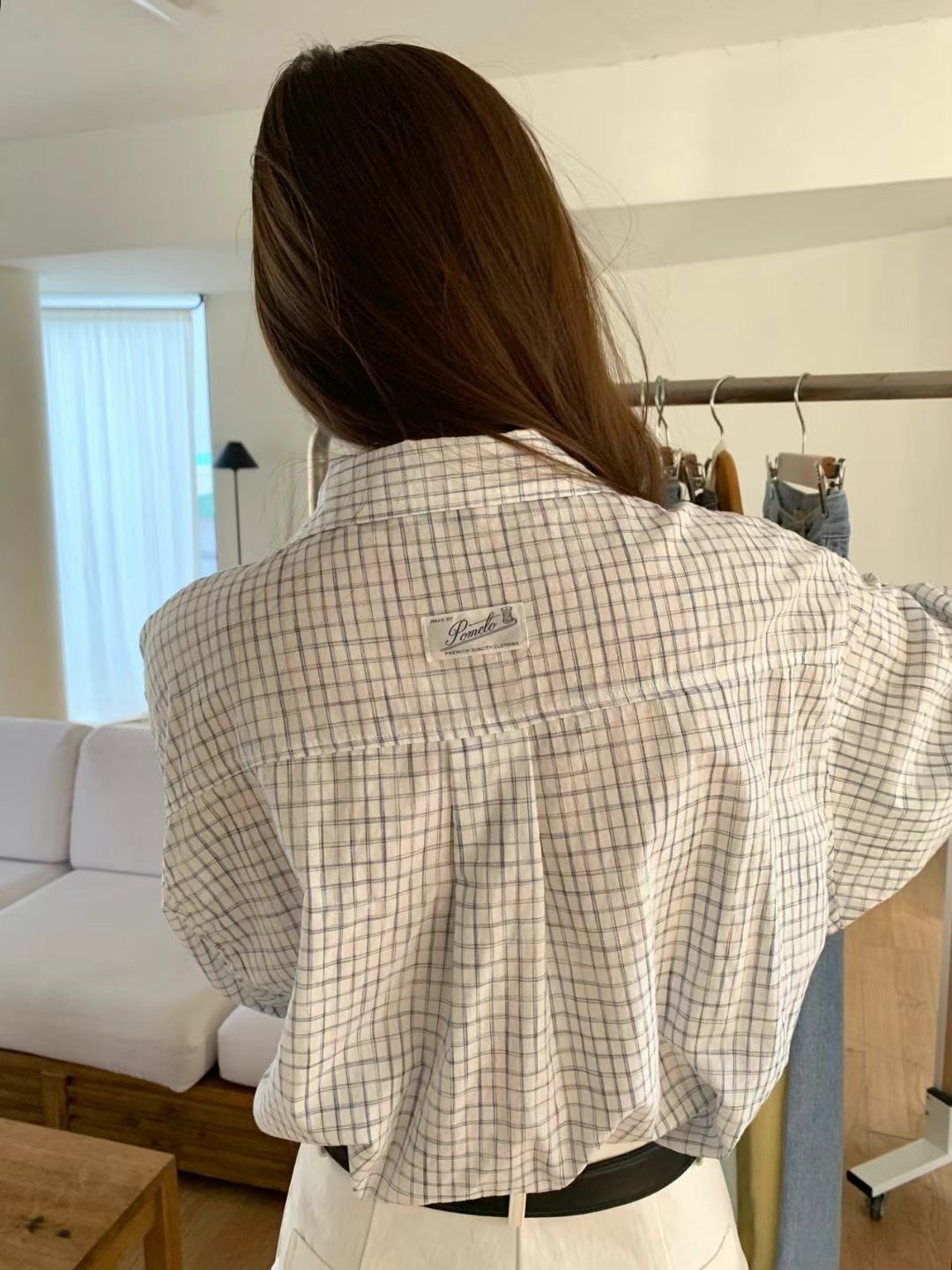 POMELO韓國直郵女裝新品真品熱賣25春夏推薦襯衫蕾絲衫格紋POMELO襯衫/蕾絲衫