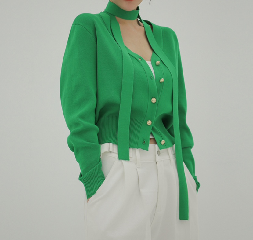 LEA/ASHER-J韓國直郵㊣東大門實拍女裝新品推薦針織衫含脖帶開衫PitaPat針織衫