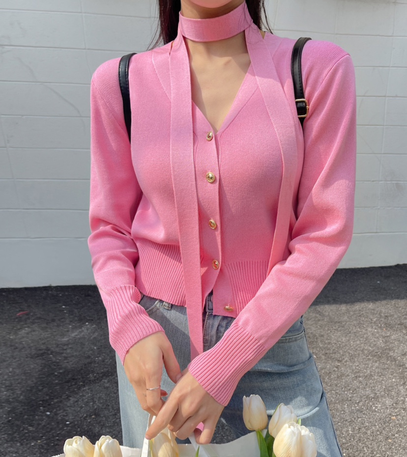 LEA/ASHER-J韓國直郵㊣東大門實拍女裝新品推薦針織衫含脖帶開衫PitaPat針織衫圖色3