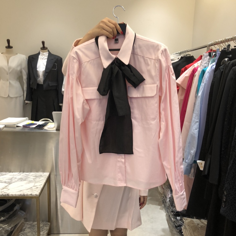 INNO韓國㊣直郵東大門代購女裝新品推薦25春夏襯衫蕾絲衫含領帶INNO襯衫/蕾絲衫圖色3
