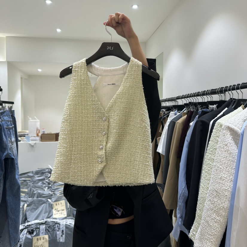 BES韓國直郵㊣東大門實拍女裝新品熱賣25春夏職業休閑馬甲雙層BES馬甲圖色2