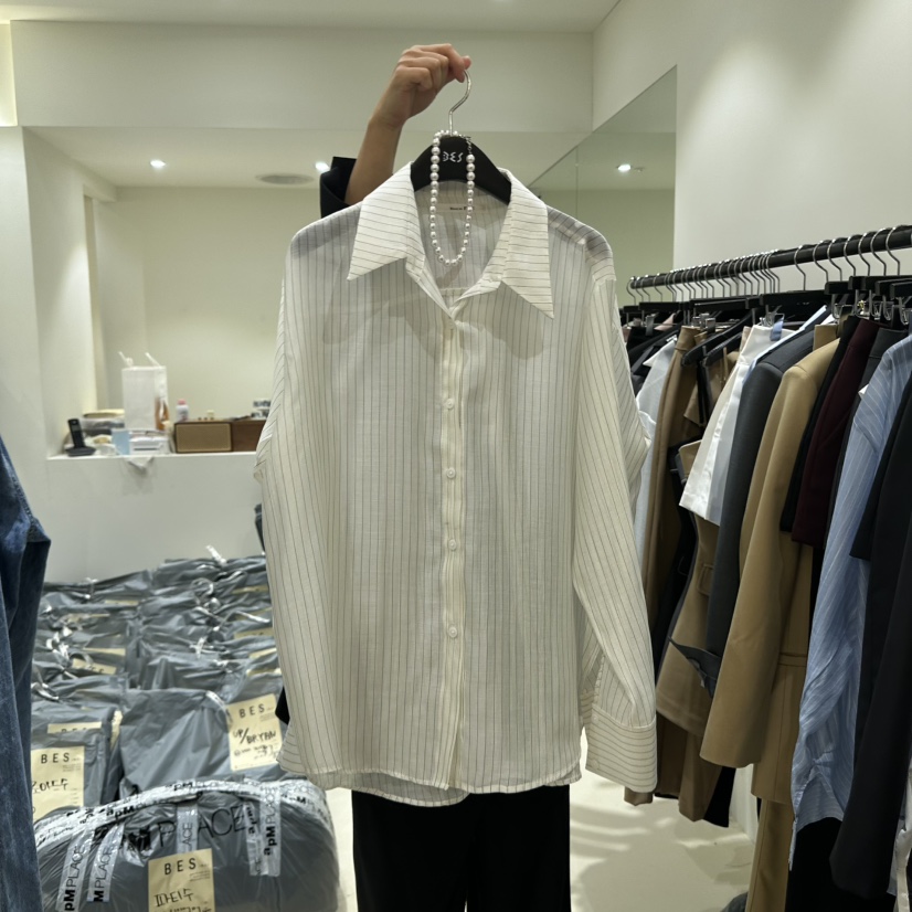 BES韓國㊣直郵東大門代購女裝新品時尚25春夏襯衫蕾絲衫透視BES襯衫/蕾絲衫圖色2