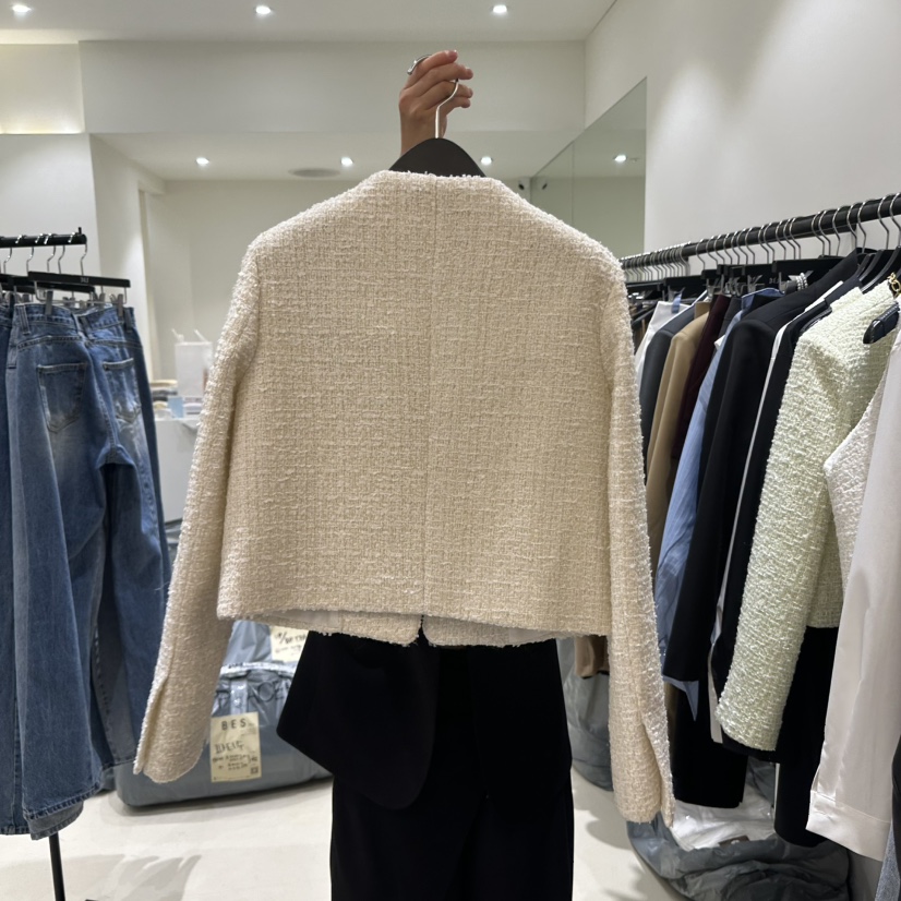 BES韓國直郵㊣東大門實拍女裝新品職業熱賣休閑夾克粗花呢雙層BES夾克