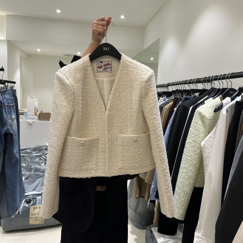 BES韓國直郵㊣東大門實拍女裝新品職業熱賣休閑夾克粗花呢雙層BES夾克