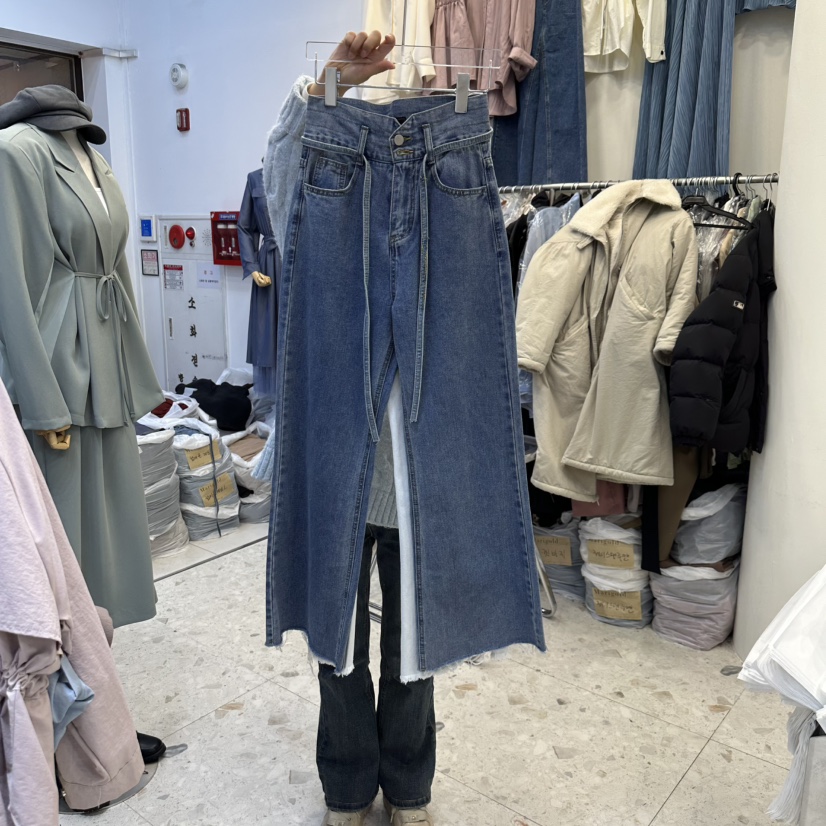 MARIGOLD東大門代購女裝新款熱賣休閑人氣真品牛仔褲含腰繩MARIGOLD牛仔褲