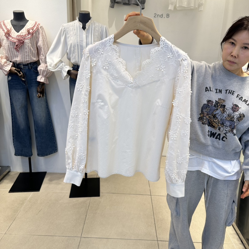 2nd B-S東大門直郵女裝新品時尚25春夏職業休閑襯衫蕾絲衫2nd B-S襯衫/蕾絲衫