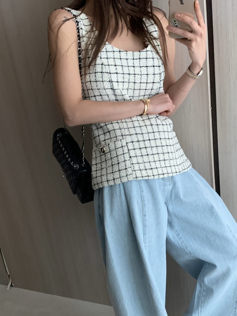 VIRKIN東大門直郵女士新品推薦職業時尚休閑25春夏吊帶背心花呢VIRKIN吊帶/背心