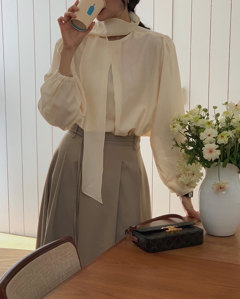 MONTER韓國直郵㊣東大門實拍女裝新品熱賣襯衫蕾絲衫含領帶MONTER襯衫/蕾絲衫