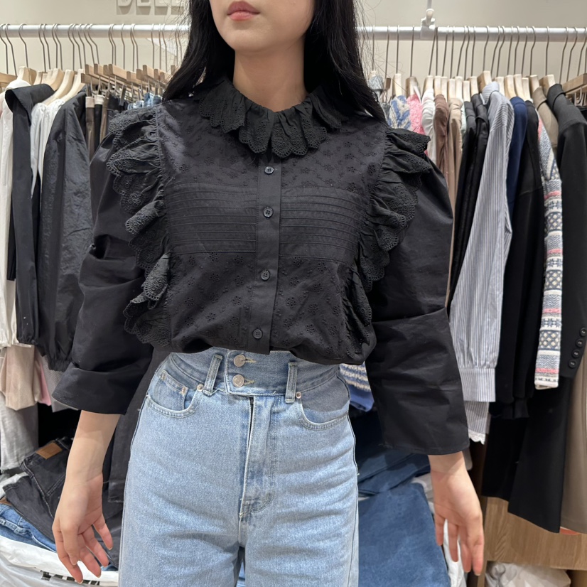 DELLING韓國㊣直郵東大門代購女裝新款25春夏人氣襯衫蕾絲衫DELLING襯衫/蕾絲衫圖色3
