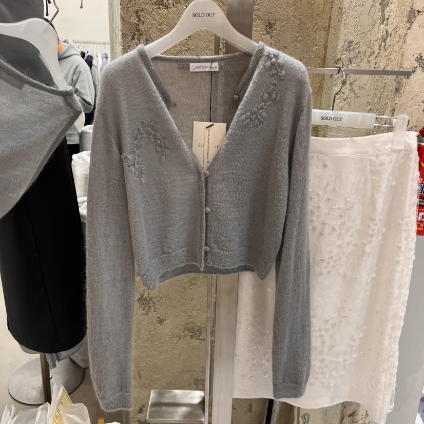 SOLD OUT直郵韓國代購㊣女裝新品推薦人氣職業毛衣刺繡開衫SOLD OUT毛衣