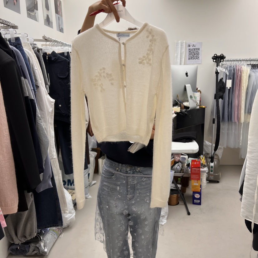 SOLD OUT直郵韓國代購㊣女裝新品推薦人氣職業毛衣刺繡開衫SOLD OUT毛衣圖色2