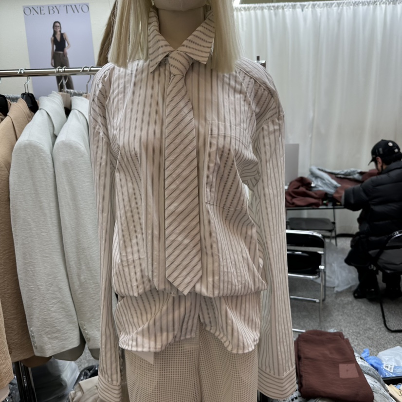 ONEBYTWO韓國㊣直郵東大門代購女裝新品25春夏襯衫蕾絲衫含領帶ONE BY TWO襯衫/蕾絲衫