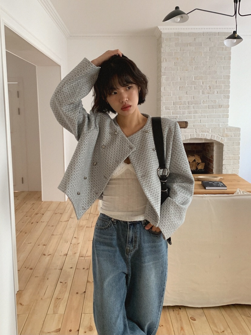 SLAT韓國直郵㊣女裝新款推薦時尚熱賣職業25春夏夾克粗花呢UNICO夾克