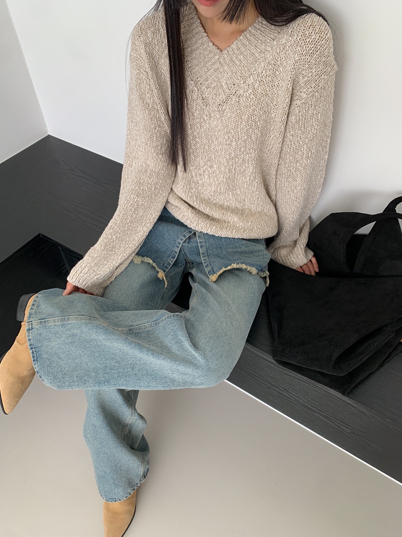 GOYOU韓國直郵㊣東大門實拍女裝新品熱賣時尚針織衫V領寬松WATER MELON針織衫