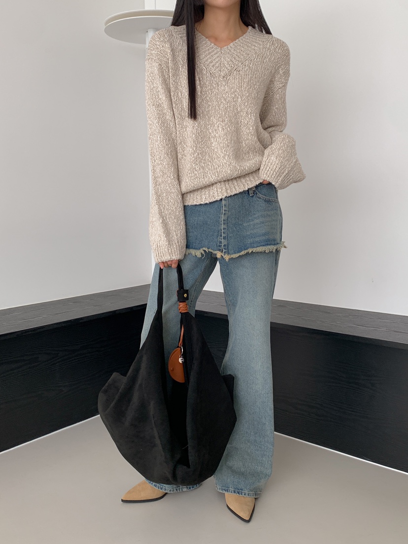 GOYOU韓國直郵㊣東大門實拍女裝新品熱賣時尚針織衫V領寬松WATER MELON針織衫