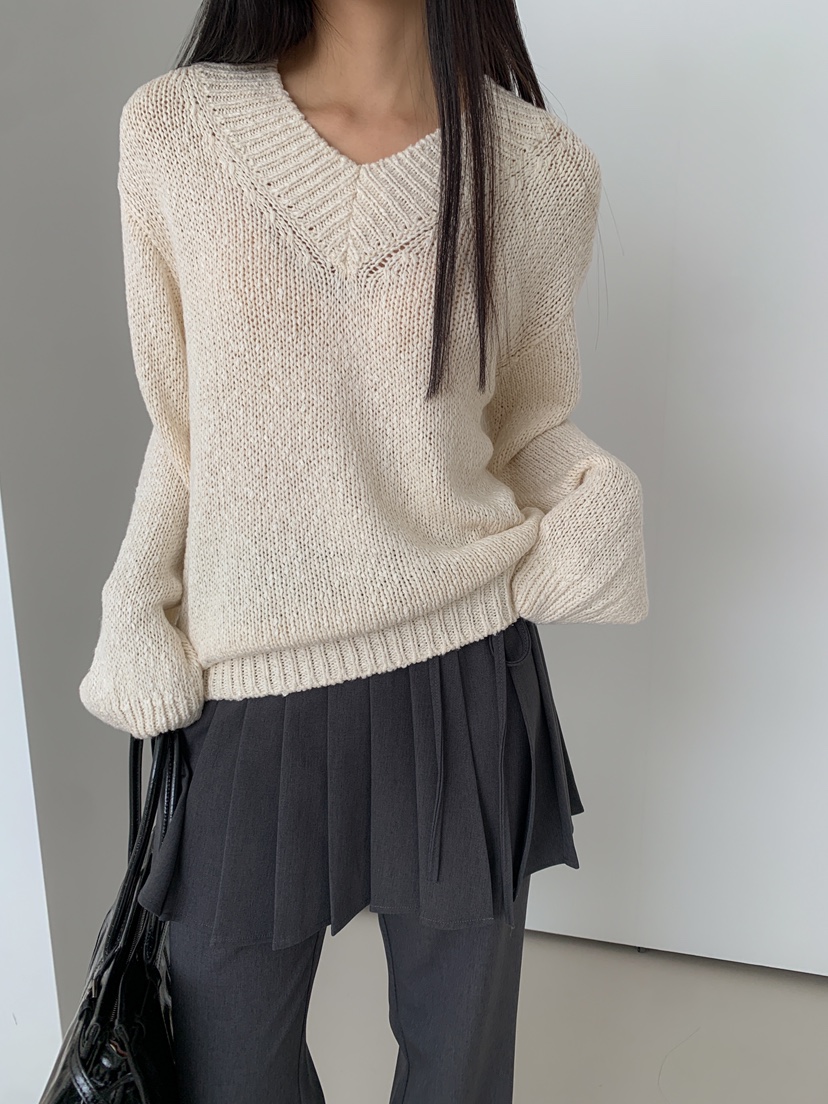 GOYOU韓國直郵㊣東大門實拍女裝新品熱賣時尚針織衫V領寬松WATER MELON針織衫圖色1