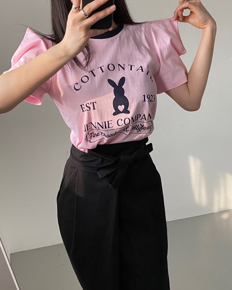 VENEFIT韓國直郵㊣女裝新品休閑推薦職業熱賣25春夏T恤兔子VENEFIT/JENNIET恤圖色3