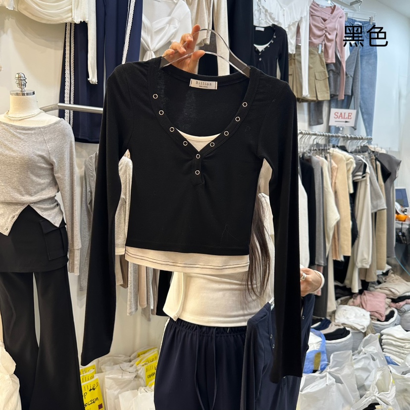 BILLION-L韓國直郵㊣女裝新款25春夏職業時尚休閑人氣長袖T恤BILLION-L長袖T恤圖色3