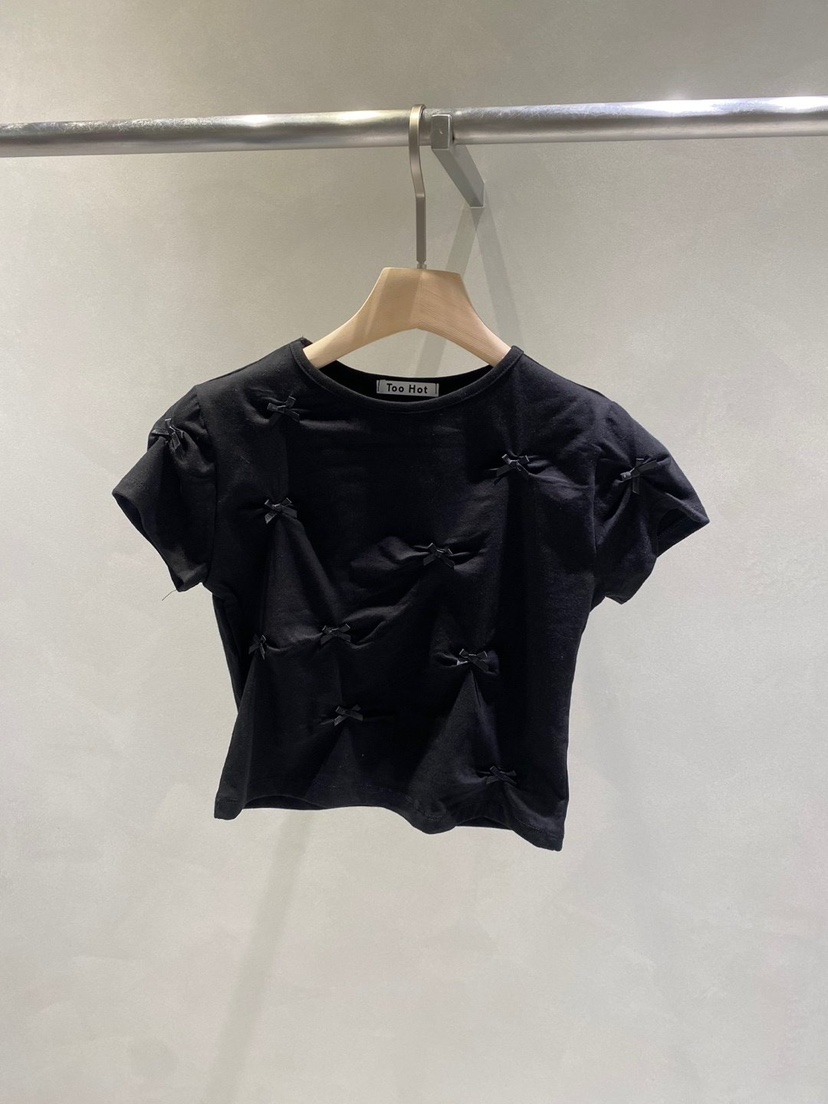 TOO HOT韓國直郵㊣東大門實拍女裝新品25春夏休閑T恤蝴蝶結TOO HOTT恤圖色2