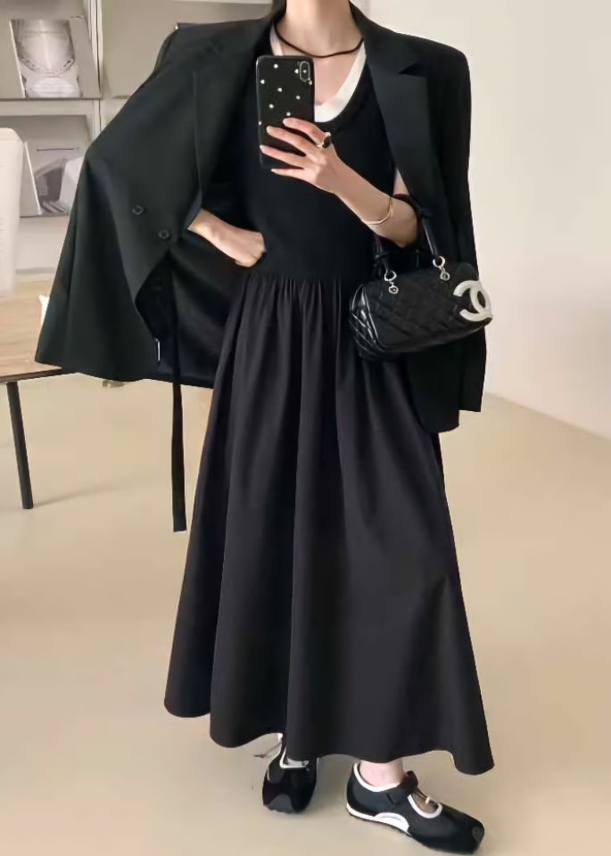 FEMME韓國直郵㊣東大門實拍女裝新品人氣休閑職業連衣裙長款FEMME連衣裙