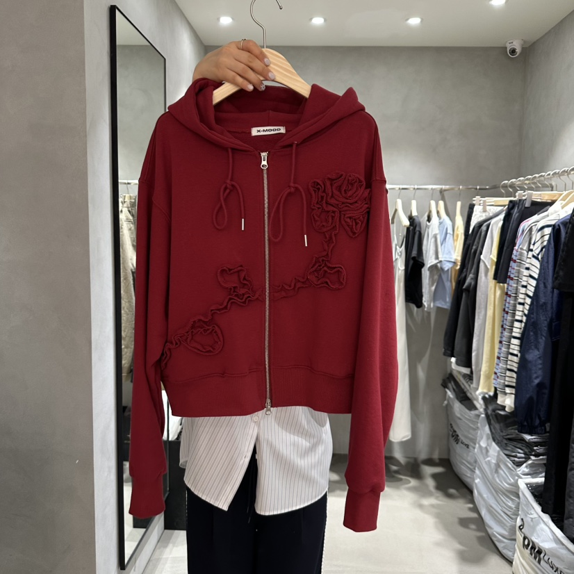 X-MOOD韓國㊣直郵東大門代購女裝新款推薦25春夏夾克拉鏈兜帽X-MOOD夾克圖色2