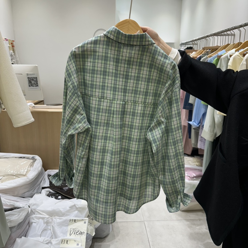 EN.U韓國直郵㊣女裝新品熱賣時尚休閑25春夏襯衫蕾絲衫格紋EN.U襯衫/蕾絲衫