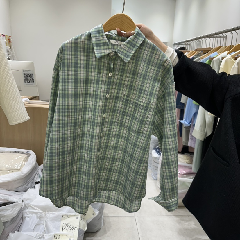 EN.U韓國直郵㊣女裝新品熱賣時尚休閑25春夏襯衫蕾絲衫格紋EN.U襯衫/蕾絲衫圖色2