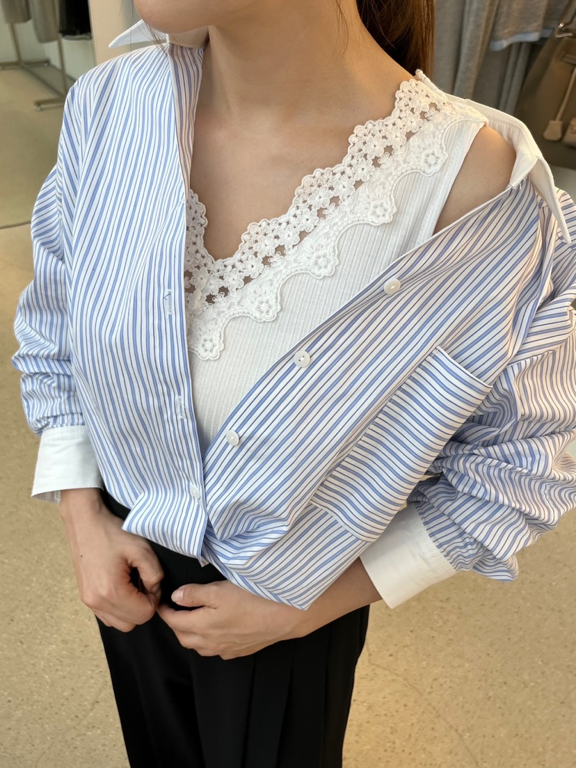JUJU直郵韓國代購㊣女裝新品休閑熱賣人氣時尚25春夏襯衫蕾絲衫JUJU襯衫/蕾絲衫