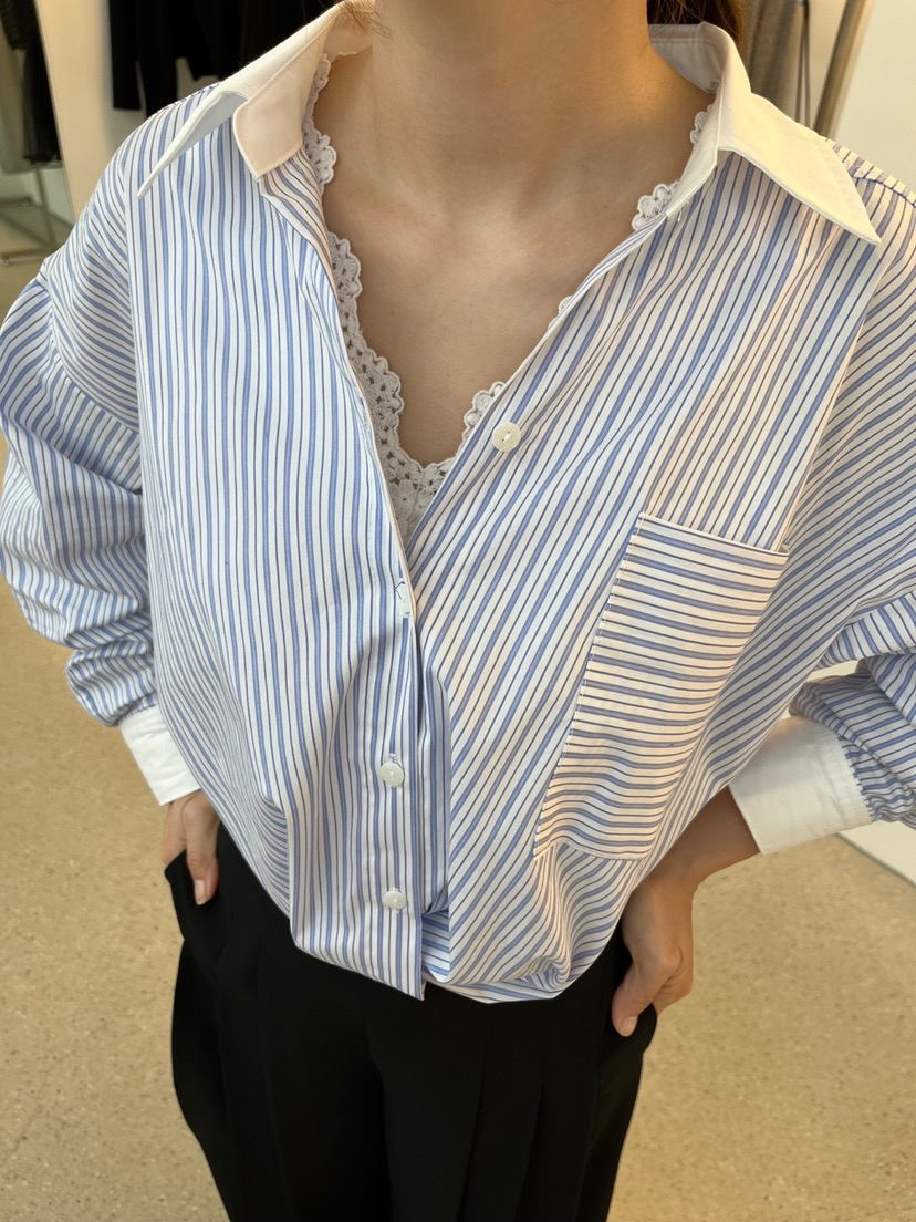 JUJU直郵韓國代購㊣女裝新品休閑熱賣人氣時尚25春夏襯衫蕾絲衫JUJU襯衫/蕾絲衫