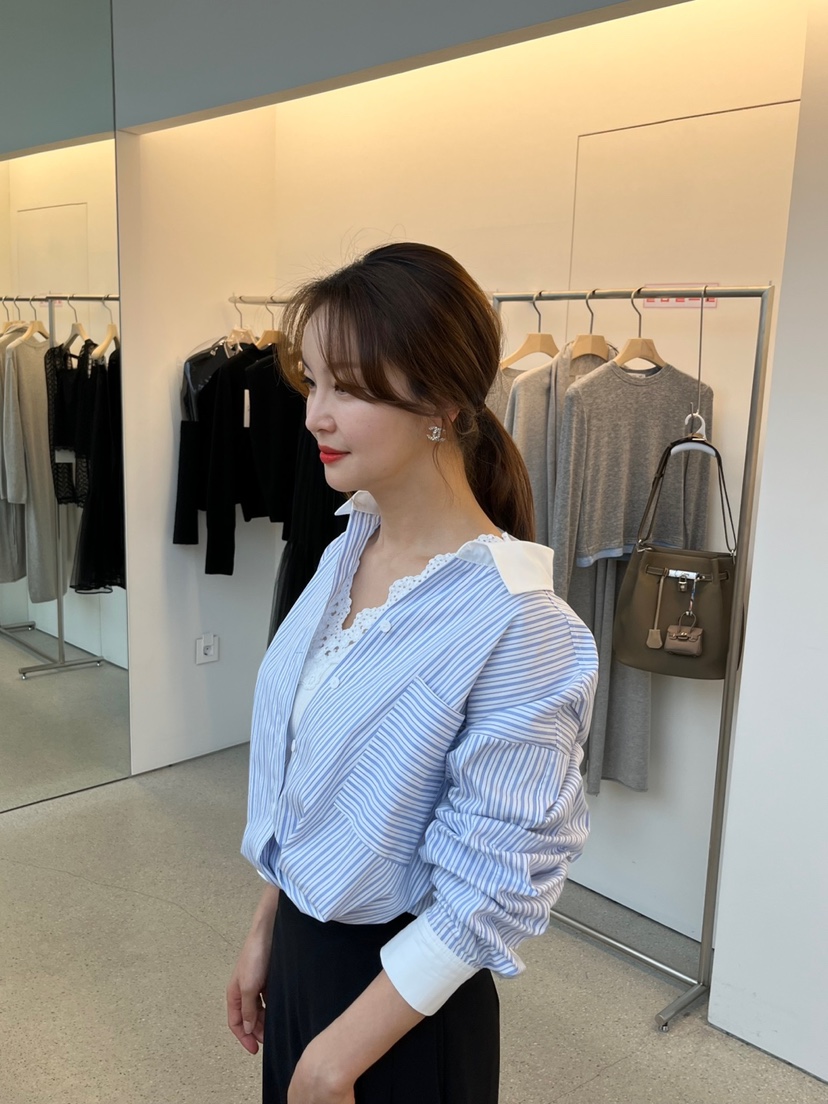 JUJU直郵韓國代購㊣女裝新品休閑熱賣人氣時尚25春夏襯衫蕾絲衫JUJU襯衫/蕾絲衫
