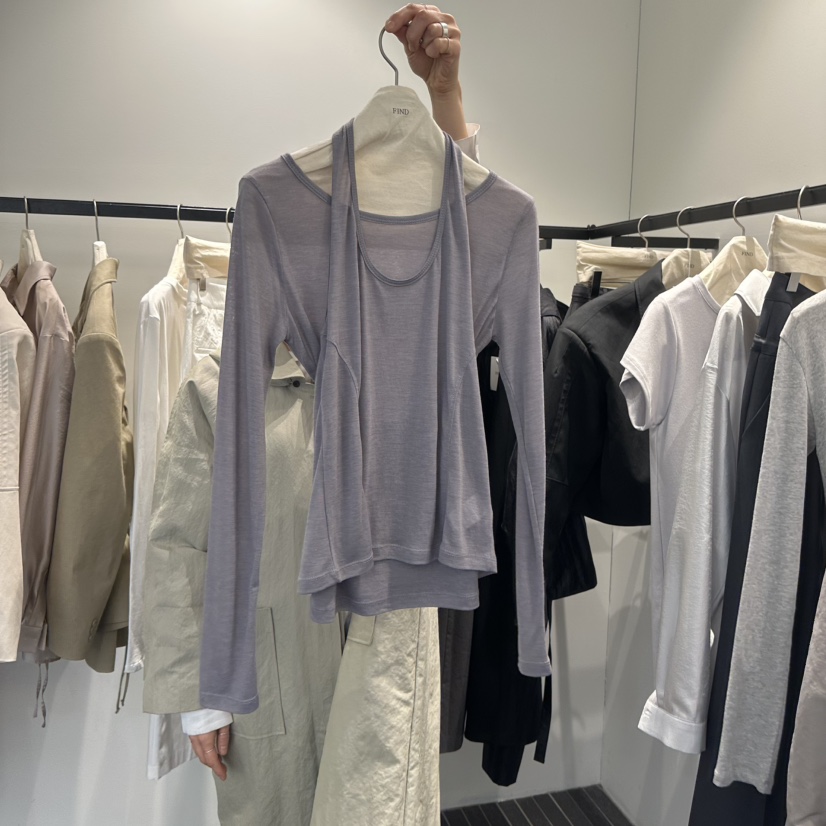 FIND-P直郵韓國代購㊣女裝新品熱賣25春夏休閑長袖T恤假兩件FIND-P長袖T恤圖色2