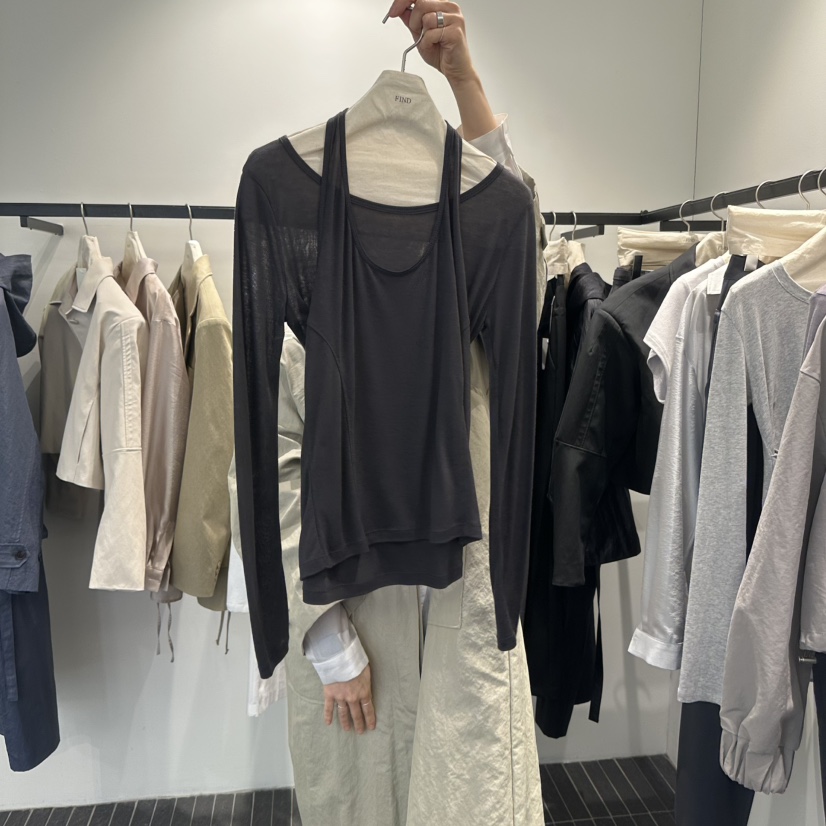 FIND-P直郵韓國代購㊣女裝新品熱賣25春夏休閑長袖T恤假兩件FIND-P長袖T恤圖色3