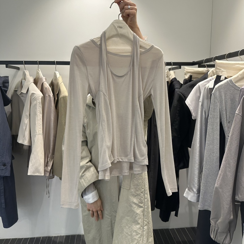 FIND-P直郵韓國代購㊣女裝新品熱賣25春夏休閑長袖T恤假兩件FIND-P長袖T恤圖色4